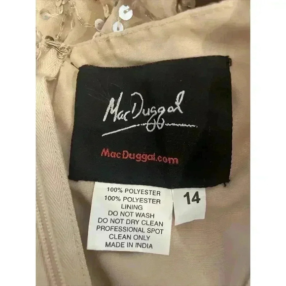 MAC DUGGAL SEQUINED FLORAL EMBELLISHED LONG SLEEVE GOWN 14 Puff Shoulder Dress L - Picture 5 of 11